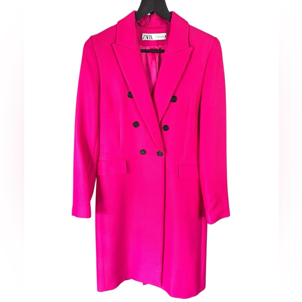 Zara Women's Fuchsia Double-Breasted Coat